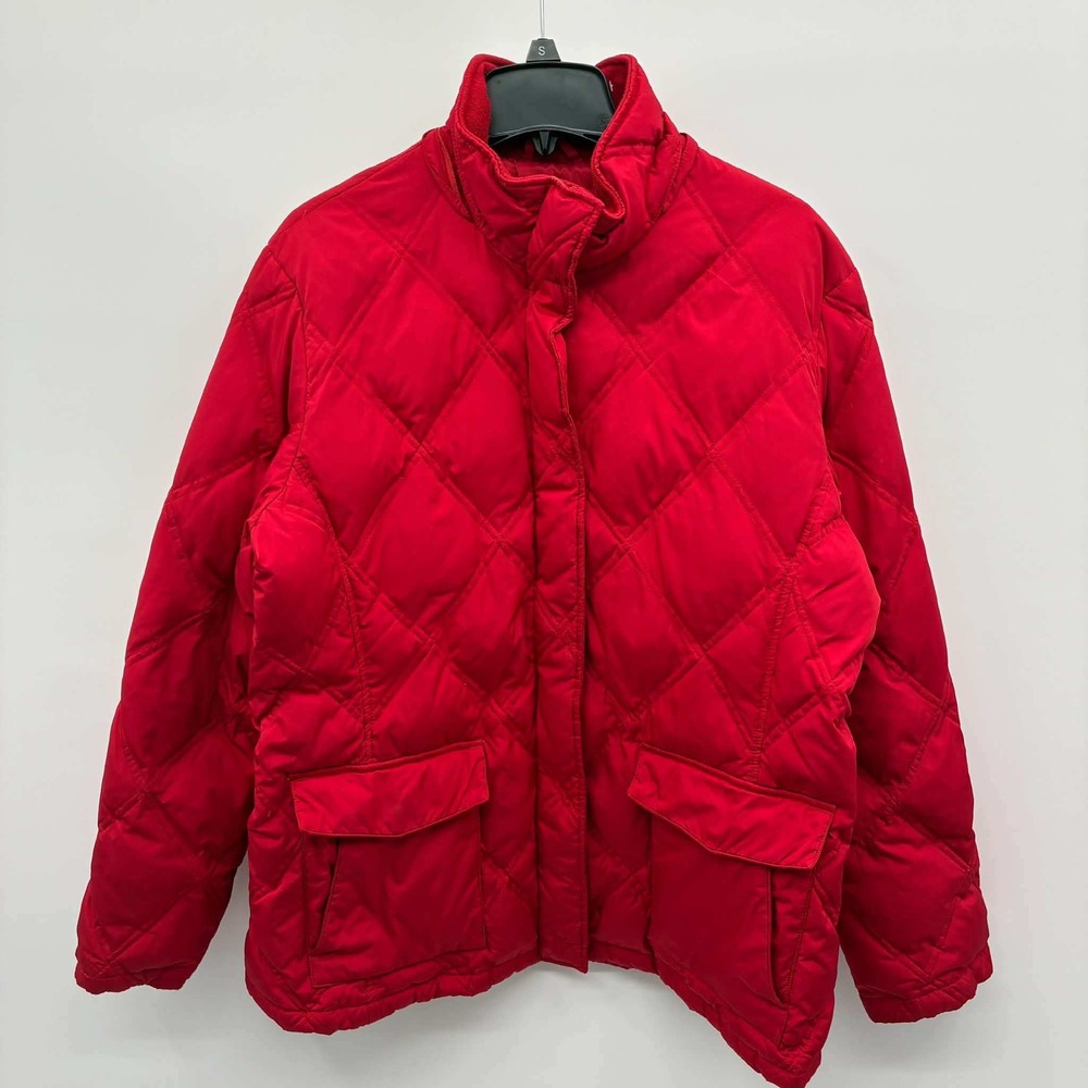 Lands' End Womens XL 18-20 Red Quilted Puffer Jacket Coat Snap Zip Pockets
